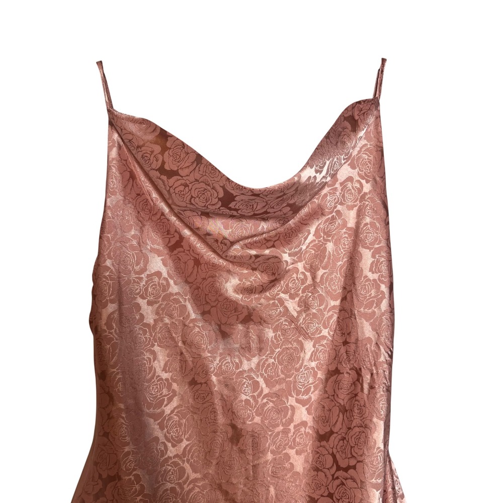 Lulus Rose Gold Floral Jacquard Cowl Neck Satin Midi Slip Dress Sz Small - Picture 3 of 10